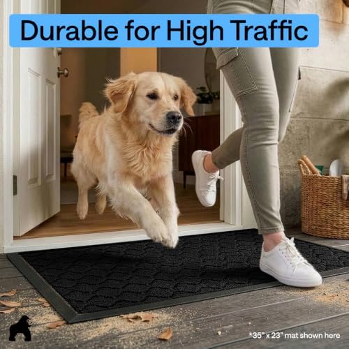 GORILLA GRIP WeatherMAX Door Mat, Indoor Outdoor, 35x23, Black Quatrefoil - Image 6