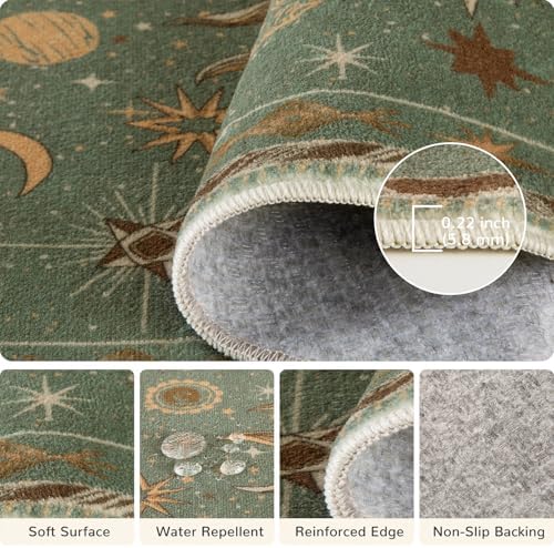 Vacuum-Friendly, 5x7 Washable Area Rug, Green Brown - Image 5