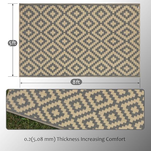 SAND MINE Reversible Mats, Plastic Straw Rug, Modern Area Rug, Large Floor Mat and Rug for Outdoors, RV, Patio, Backyard, Deck, Picnic, Beach, Trailer, Camping, Grey & Tan, 5' x 8' - Image 2