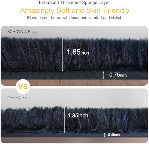 5x8 Thick Black Fluffy Shag Rug for Bedroom, Plush Washable Carpet - Image 2