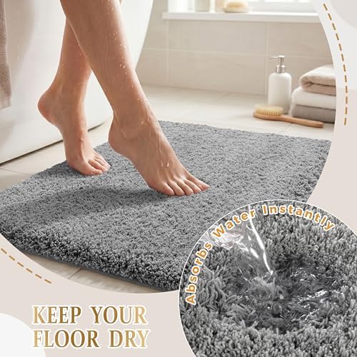Yimobra Long Bathroom Rug 44x24, Non Slip Washable Fluffy Bath Mat, Gray - Image 5