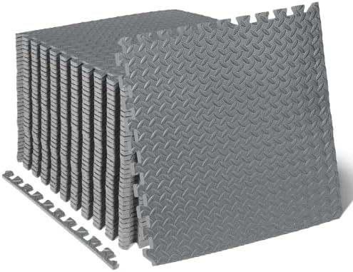 ProsourceFit Exercise Puzzle Mat ½-inch, EVA Interlocking Foam Floor Tiles for Home Gym, Workout Equipment, Kids Play Areas, Grey, 144 SQ FT - 36 Tiles by ProsourceFit