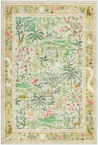 8x10 Washable Rug for Living Room Green Animal Print Large Bedroom Rugs Non Slip Forest Nursery Girls Room Throw Carpet Stain Resistant Whimsical Safari Area Rugs for Home Office, Sage Green - Image 4