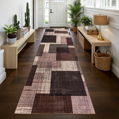 Washable 3x10 Modern Geometric Runner Rug for Hallway Kitchen Purple - Image 3