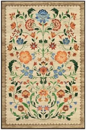 GarveeHome Floral Rug for Entryway 2x3 Rugs Machine Washable Boho Small Area Rug Non-Slip Low-Pile Front Door Soft Mat for Entrance, Bedroom, Kitchen, Laundry, Bathroom, Beige - Image 4