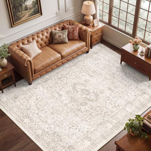 SameBed 6x9 Area Rug Living Room, Vintage Washable Carpet Neutral Beige by SameBed