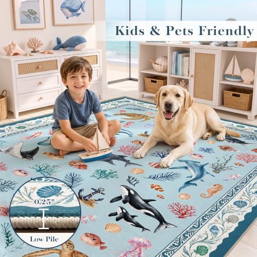 Arenarug Coastal Runner Rug 2x6 Washable Kitchen Runner Rug, Coastal Blue - Image 4