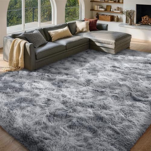 FinRèc Home 8x10 Non-Slip Fluffy Area Rugs for Living Room (Tie-dye Grey) by FinRe%CC%80cHome