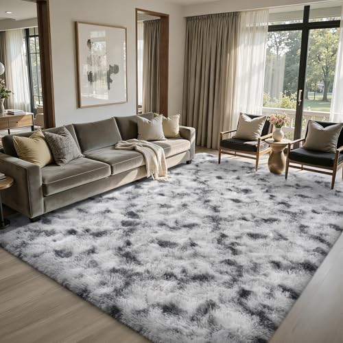 8x10 ft Fuzzy Rugs for Living Room,Black and White Bedroom Area Rug Non-Slip,Carpet for Nursery Kids PlayRoom Indoor Modern Plush Carpets by Lo%CC%80utiRootHome
