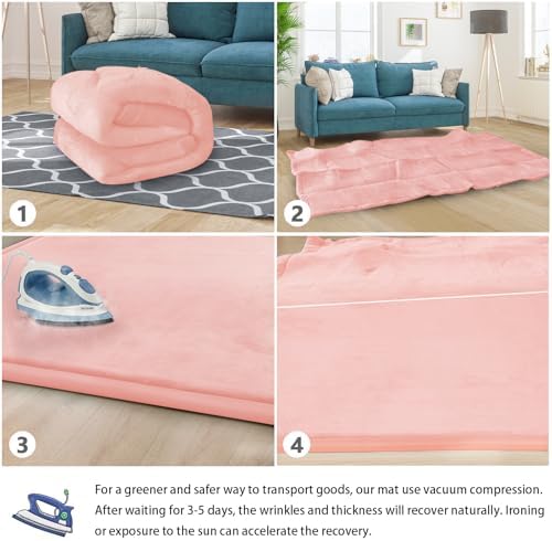 Baby Play Mat for Floor Nursery Rug Muscle Mat Area Rug Playroom Rug 65"x50" Playpen Mat Elastic Foam 1.3" Thick Crawling Mat for Babies,Toddlers, Infants, Kids,Light Pink - Image 5