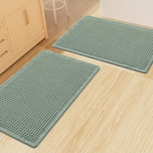 Smiry Waffle Bathroom Rugs Sets 2 Piece (30x20+30x20, Sage Green) by Smiry
