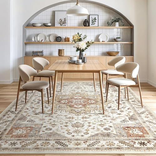 Vintage Living Room Area Rug 8x11 - Large Soft Washable Oriental Traditional Distressed Farmhouse Rugs for Bedroom - Indoor Floor Accent Carpet for Home Office House Decor - Orange - Image 7