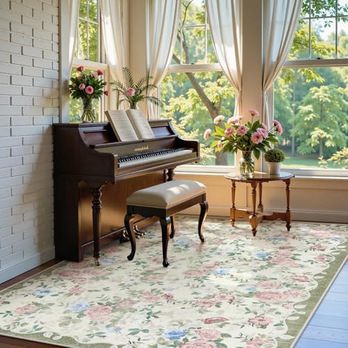 Lahome Cream and Green Vintage Floral 8x10 Rug for Living Room - Image 3