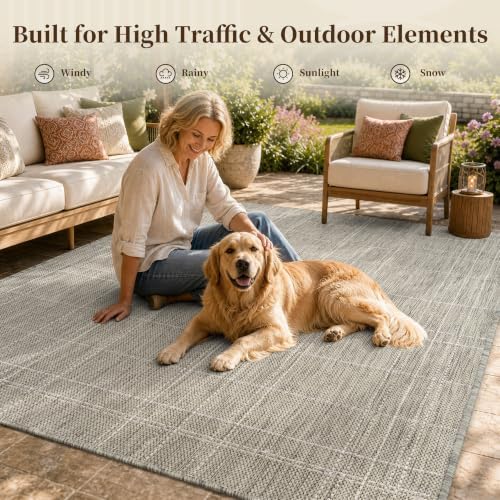 PADOOR-Outdoor Rug-Patio Rug 6x9 ft Polypropylene Indoor Outdoor Rugs Outdoor Carpet for Patio Deck Balcony Porch, Textured Weave, Durable for High Traffic, Fade-Resistant, Farmhouse Neutral Grey - Image 5