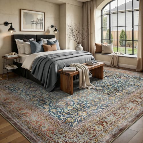 8x10 Area Rugs for Living Room - Washable Vintage Retro Large Rug, Soft Ultra Thin Non Slip Low Pile Distressed Boho Traditional Carpet for Bedroom Dining Room Home Office, Rust Clay - Image 4