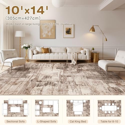 kakania Abstract 10x14 Area Rugs for Living Room: Washable Rugs Brown - Image 2