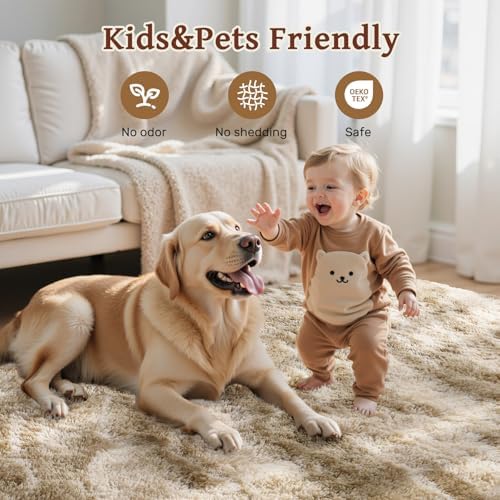 5x7 Feet Area Rugs for Living Room, Zebra Khaki Plush Fluffy Shaggy Bedroom Rugs Non-Slip, Ultra Soft Carpet for Nursery Kids PlayRoom Dorm Office Indoor - Image 5