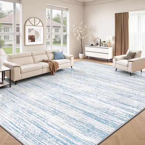 Area Rug 9x12 Living Room Rugs: Washable Modern Rug Large Non-Slip Soft Rugs Stain Resistant Printed Rug Indoor Carpet for Bedroom Kitchen Dining Room Nursery Playroom Home(Blue, 9'x12') by ZomfyRugs