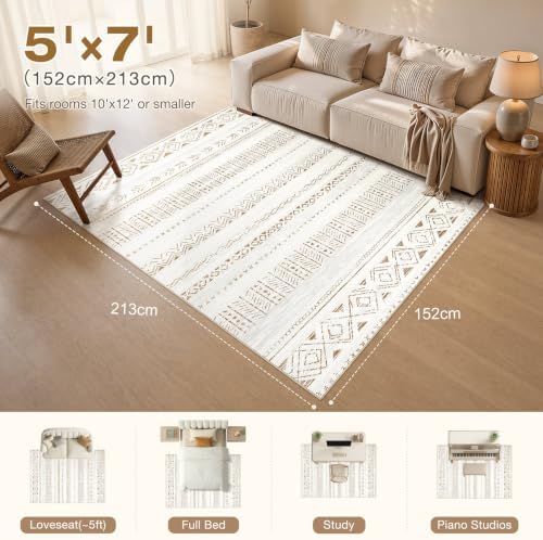 cotiled Boho 5x7 Area Rugs for Living Room: Soft Moroccan Washable Rug - Image 2