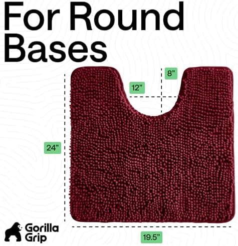 GORILLA GRIP Chenille Bath Rug Mat for Oval Toilet Base, 24x19 Burgundy - Image 2