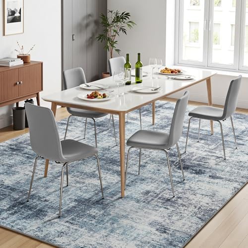 6x9 Area Rug for Living Room, Abstract Washable Non-Slip Carpet, Blue - Image 3