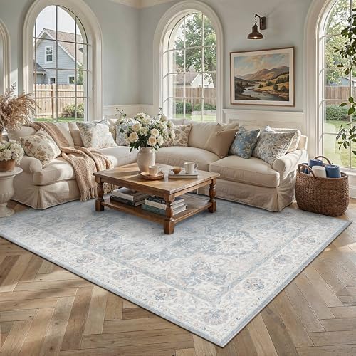 HUGEAR Blue 8x10 Washable Area Rugs Vintage Indoor Carpet - Image 2