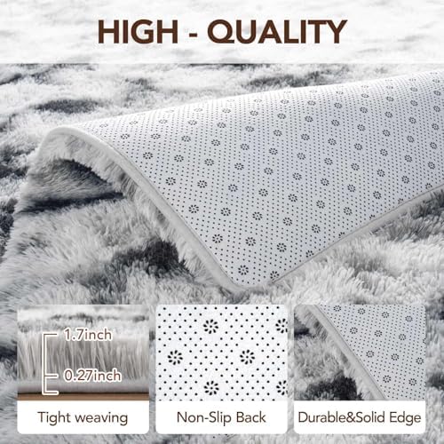 8x10 Non-Slip Fluffy Area Rugs For Living Room (Black and White) - Image 6
