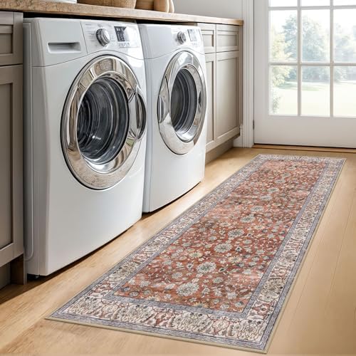KUTA Runners for Hallways 2x6 Vintage Floral Washable Kitchen Rug Red Clay - Image 3