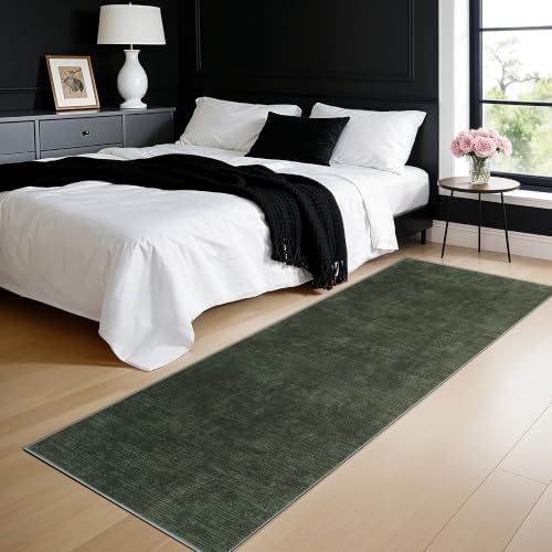 2.7x6 Washable Runner Rugs, Dark Green Stainproof Non-Slip for Hallway - Image 3