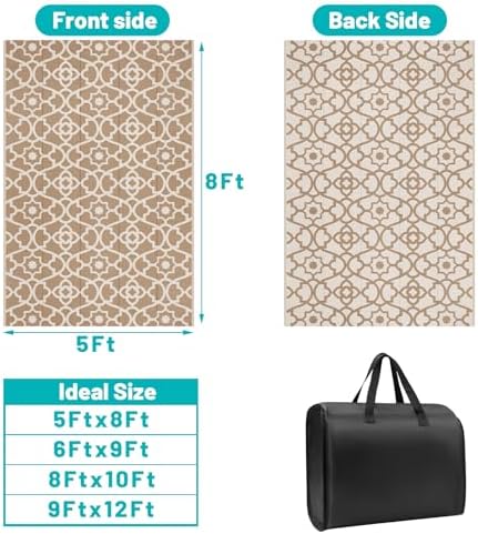 HEBE Waterproof Outdoor Rug 5'x8', Geometric Reversible Plastic Patio Rug - Image 2
