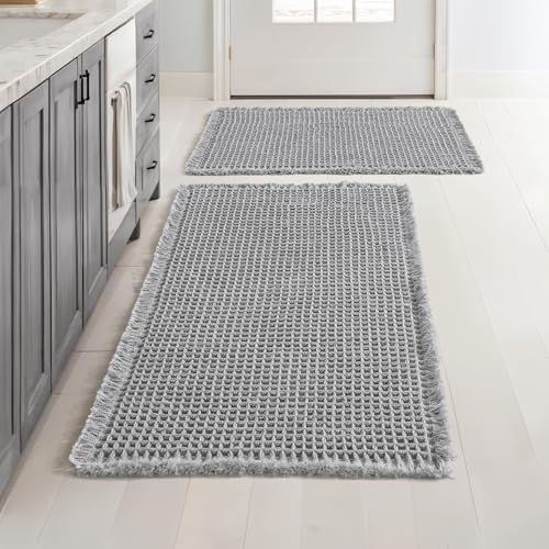 MIULEE Set of 2 Waffle Bathroom Rugs Light Grey Bath Mat 17"x24"+18"x30" by MIULEE