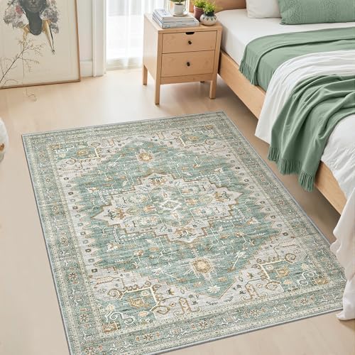 befbee Area Rugs for Living Room 3x5, Boho Non Slip Low Pile Carpet Green - Image 6