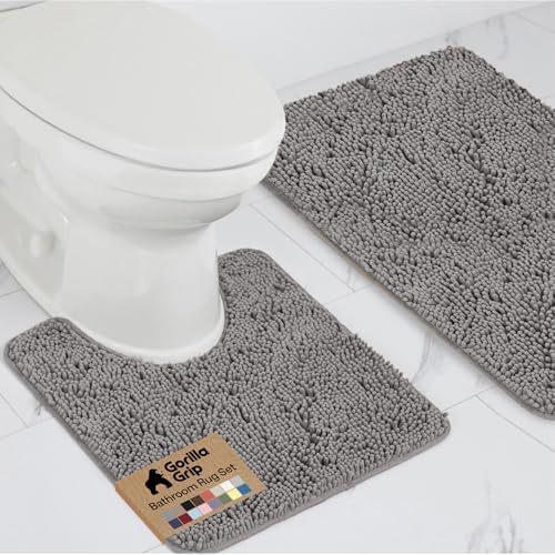 GORILLA GRIP Bathroom Area Rug Sets 2 Piece, Soft Chenille, 30x20 Grey by GorillaGrip