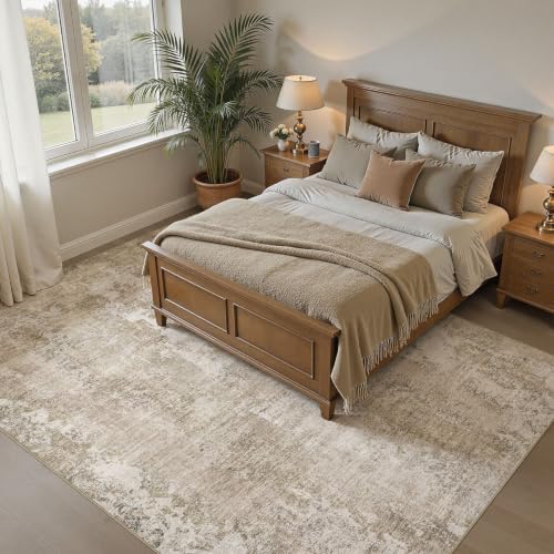 DMOYEST Area Rug Living Room Rugs - 10x12 Washable Large Soft Neutral Modern Low Pile Carpet for Bedroom Dining Room Farmhouse Home Office Indoor - Abstract Brown White - Image 5