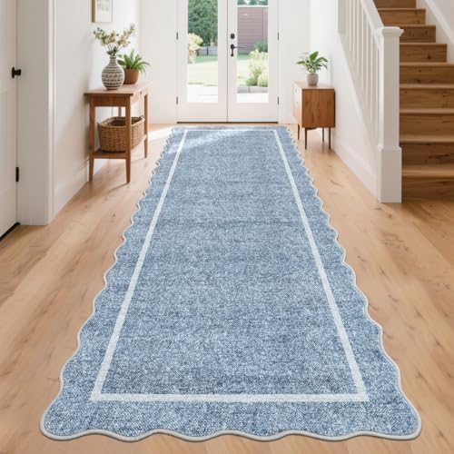 GarveeHome Scalloped Washable Kitchen Runner Rug 2x8 Non Slip, Blue by GarveeHome