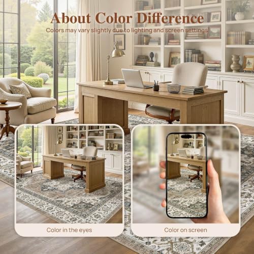 UERMEI 9x12 Area Rug for Living Room Washable Vintage Non Slip Brown Carpet - Image 6