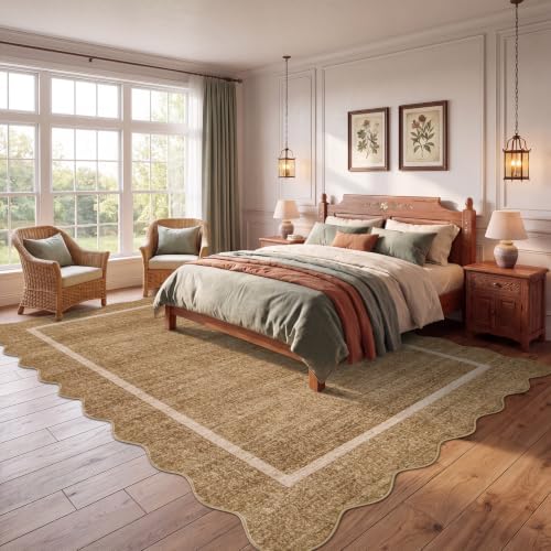 GarveeHome Scalloped Area Rug 4x6 - Washable Non-Slip Entryway Rug, Camel - Image 2