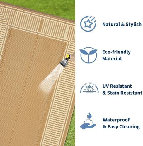 GAOMON Waterproof Outdoor Rug for Patios 9x12 Reversible Plastic Straw Area Rug, Indoor Outdoor Large RV Camping Carpet Mat for Picnic, Backyard, Deck, Balcony, Porch, Beach,Border-Beige - Image 5