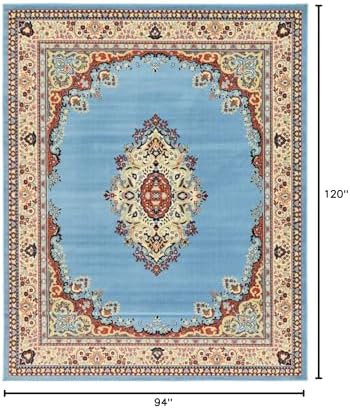 Unique Loom Reza Collection Traditional Persian Style Area Rug, 8 x 10 ft, Light Blue/Ivory - Image 3