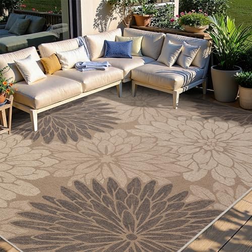 Zeeinx 8x10 Easy Jute Outdoor Rug Floral Textured Outdoor Patio Rug - Image 3