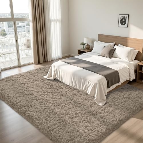 6x9 Area Rug for Living Room,Grey Camel Fluffy Shag Non-Slip Bedroom Rugs - Image 4