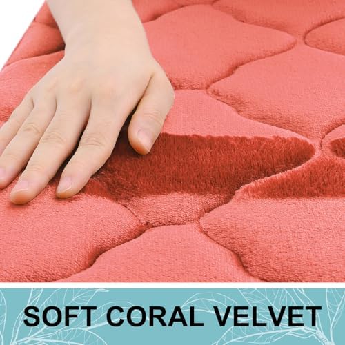 OLANLY Memory Foam Bath Mat Rug 24x16, Ultra Soft Bathroom Rugs, Coral - Image 2