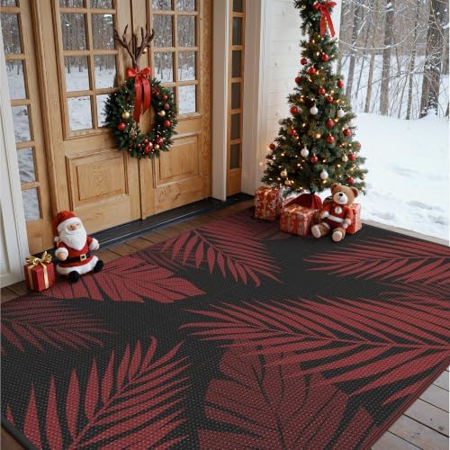 GENIMO Outdoor Rug, Waterproof Plastic Rugs for Patio, 6'x9' Red Black - Image 3
