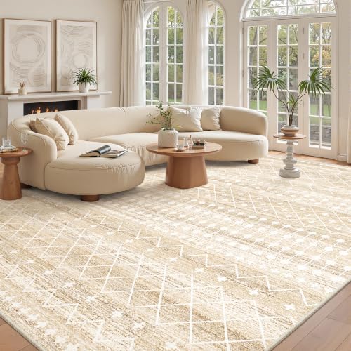 Miukiki 9x12 Area Rug for Living Room, Washable Non Slip Moroccan Rug Beige by Miukiki