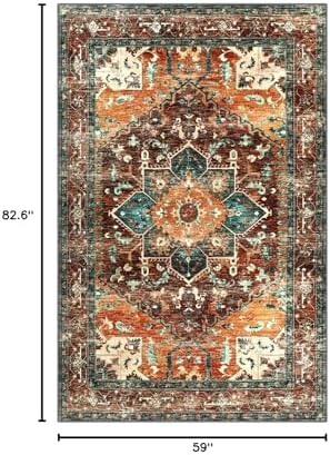 Yamaziot Area Rug 5x7, Non-Slip Washable Boho Vintage Living Room Rug - Image 2