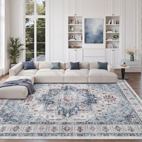 zesthome 8x10 Area Rugs for Living Room,Large Washable Rug,Blue by Zesthome