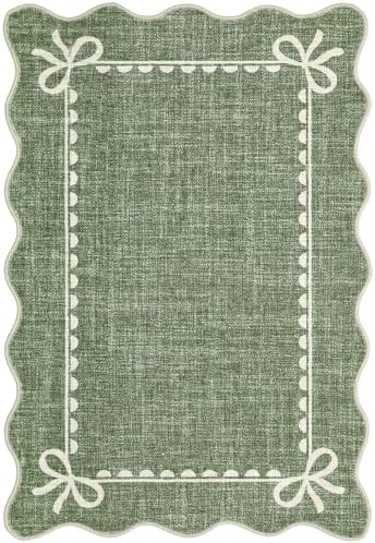GarveeHome Scalloped Entryway Rug 2x3 Washable Front Door Bow Rug, Green - Image 5