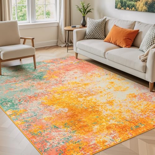 Rugflix 5x7 Orange Area Rug for Living Room, Washable Colorful Rug by RugflixAreaRugs