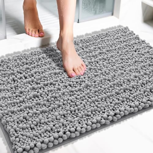 Yimobra Large Bathroom Rugs Non Slip Washable 36x24 Inch - Ultra Soft Absorbent Chenille Bath Mat, Quick Dry Shaggy Floor Carpet for Tub Shower, Gray Home Decor Accessories by Yimobra