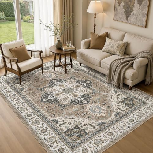 UERMEI 6x8 Area Rug for Living Room Washable Vintage Non Slip Brown Carpet by UERMEI